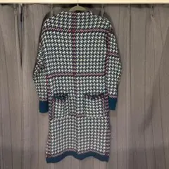 【美品】千鳥柄ニットワンピース/ブルー