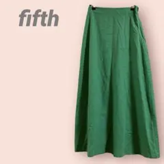 fifthロングスカート　Aライン　綿　朝　裏地付き　ウエストゴム　緑 /Mのサムネイル