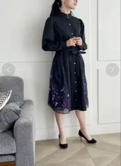 scolar クラゲ宇宙柄切替前開きワンピース ブラック