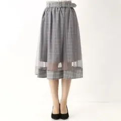 INGNI チェック柄 チュール フレアスカート シースルー　ベルト付き