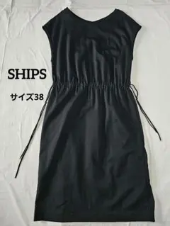 【美品】SHIPS 黒 ノースリーブ ひざ丈ワンピース サイズ38