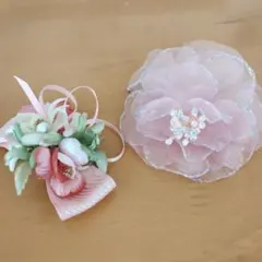 花モチーフ コサージュ 2点セット
