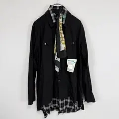 MIHARA YASUHIRO スカーフネクタイドッキングチェック長袖シャツ 
