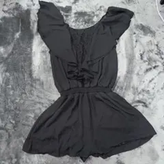 DURAS フリル付き 黒 ショートオールインワン