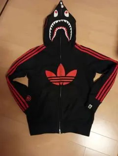 adidas × BAPE コラボ シャーク パーカー 黒 XS　ジャージのサムネイル