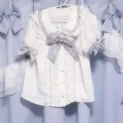 LIZLISA ハートレース襟ブラウス 半袖 ブルー 水色 リズリサ