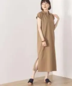 BEAMS HEART ノースリーブポロシャツワンピース ブラウン