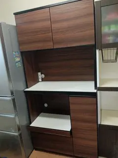 木目調 キッチンカウンター 食器棚 収納棚のサムネイル