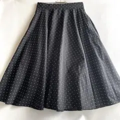 UNIQLO ドットプリント　サーキュラースカート　黒　L 古着美品　黒×白