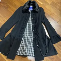 SALE バーバリーブルーレーベル　 チェック　フリル　ロングコート　黒　36