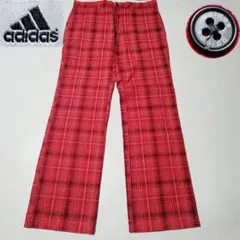 adidas ゴルフ チェックパンツ 赤 W85 メンズ 美品 3ストライプ