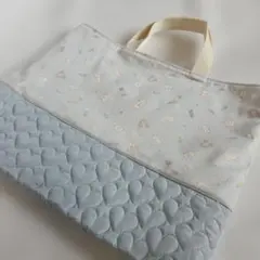 レッスンバッグ　帆布　うさぎ　水色　ハート　ハンドメイド　手提げカバン　大きめ