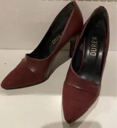 レザー調×スウェードパンプス　ボルドー　バーガンディ　異素材ミックスのサムネイル