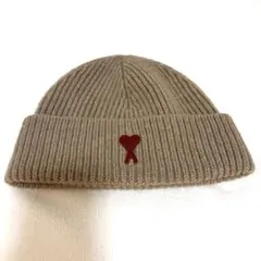 【美品】ami paris ベージュ ニット帽 ハート刺繍