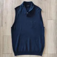 LOUIS VUITTON ショールカラー ニットベスト ネイビーXLロゴ入りのサムネイル