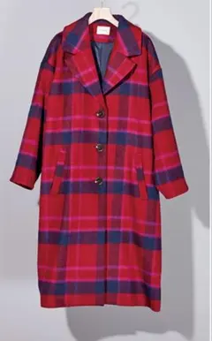 黒*子様 美品　カロリナグレイサー　チェック柄　チェスターコート　ロングコート