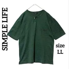 2061 シンプルライフ ヘンリーネック 半袖Tシャツ カットソーLL グリーンのサムネイル