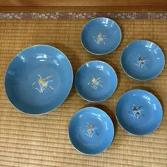 青色花柄皿6枚セット - メルカリ