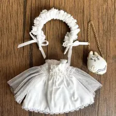 オビツ11対応 ホワイトワンピース ねこバッグ付き 3点セット ドール服のサムネイル