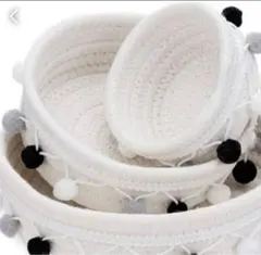 ホ14-79 コットン製ポンポン付きバスケットセット