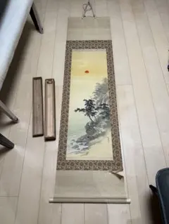 掛軸 松上鶴 芳泉 木箱付き 山下芳泉 双鶴図 旭日鶴 鳥獣画 縁起物
