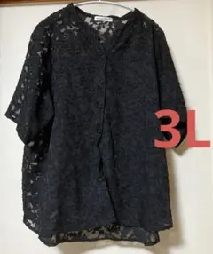 しまむら　ヒナ　hina シアーブラウス　半袖直し　ブラック　3L