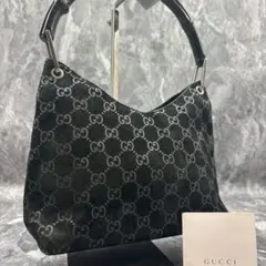 ✨美品✨GUCCI GG ハンドバッグ バンブー スエード ブラック ロゴ