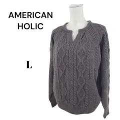 AMERICAN HOLIC メンズ　スリットネックセーター【L】ダークブラウンのサムネイル