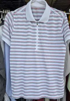 ジッパー付きストライプポロシャツ