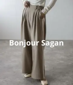 ボンジュールサガン　サイドライン　タック　ワイドスラックス　ワイドパンツ