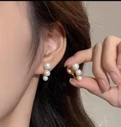 高見え 痛くならない パール風 イヤリング ① ゴールド 韓国