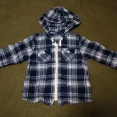 コムサイズム　チェック柄フードシャツ