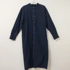 【値下げ】無印良品　ネイビー 長袖 シャツワンピース　L