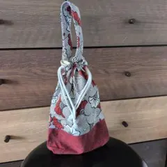 花柄中型手持ち巾着袋　ハンドメイド