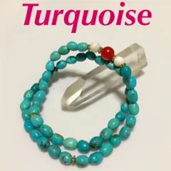 アリゾナ産 天然 トルコ石 ターコイズタンブル型２連ブレスレット