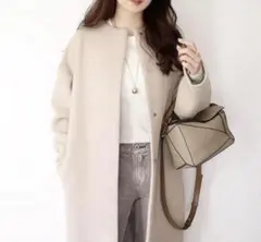 シンプル ミドル 丈 ラウンドネック ベルトレス 韓国風 コート アプリコット