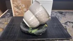 柴焼 裸焼 高白泥 ひょうたん型 大容量マグカップ 自然灰釉 流れ釉 一点物