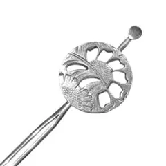 菊モチーフのアールヌーボー調銀色透かし簪 金工　アンティーク◇詳細必読