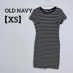 ミニワンピース OLD NAVY 黒と白のストライプ 半袖【XS】