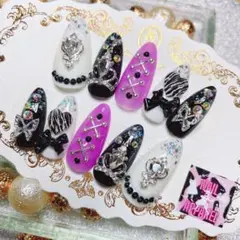 ￥1700＊病みかわゼブラ＊ネイルチップ 黒 白 紫 地雷系 量産系 ギャル