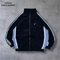 ベロアジャージトラックジャケット刺繍ロゴブラックグレー短丈ビッグy2kストリート