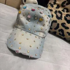 デニムキャップ カラフルストーン付き