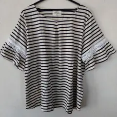 最終価格‼️しまむら★お袖レース ボーダーTシャツ新品タグ付き4L