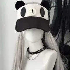 キュート Y2K パンダモチーフ サンバイザー ぬいぐるみ耳付き