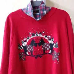 スウェット 3X 犬 赤 クリスマス 海外古着 わんちゃん
