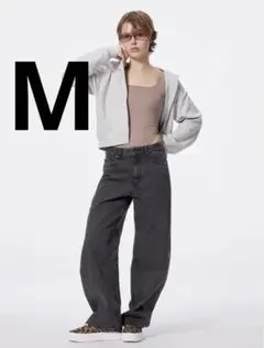 GU 美品 ダークグレー バレルレッグジーンズ 丈標準 M