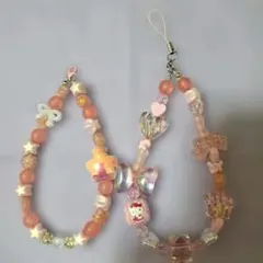 ビーズキーホルダー ビーズストラップ ビーズチャーム 2点セット ピンク系