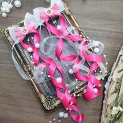 ピンクカールリボンヘアクリップ2個セット