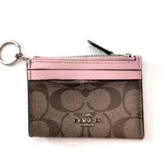 COACH パスケース　コインケース 　シグネチャー柄 ピンク