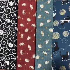 猫生地　和風ねこ柄はぎれセット